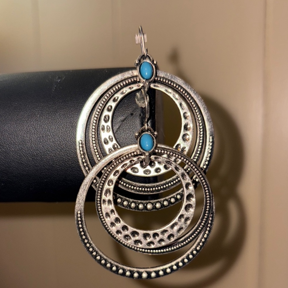 Silver and Turquoise Hoop Earrings